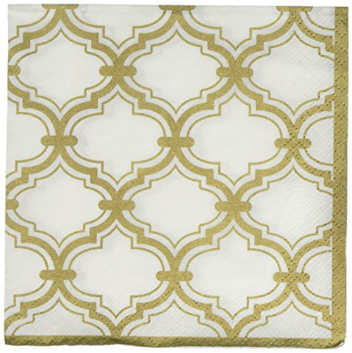 amscan Durable Sparkling Gold Quatrefoil Beverage Napkins Party Tableware  Paper  5  x 5   Pack of 16