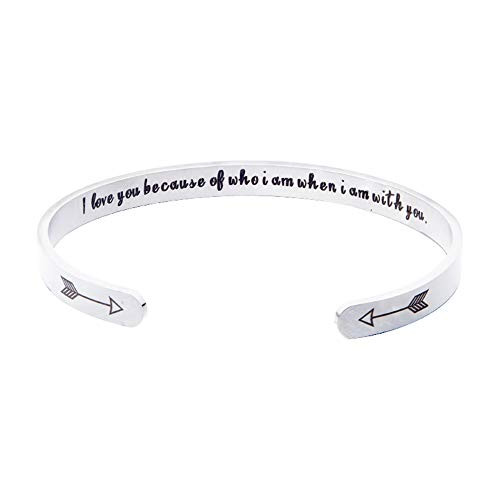 Inspirational Engraved Mantra Cuff Bangle Stainless Steel Bracelets for Women for Her Crown Personalized Gifts Jewelry I love you because Inspirational Engraved Mantra Cuff Bangle Stainless Steel Bracelets for Women for Her Crown Personalized Gifts Jewelry I love you because