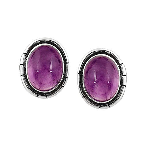 Genuine Oval Shape Amethyst Stud Earrings 925 Silver Plated Handmade Jewelry For Women Genuine Oval Shape Amethyst Stud Earrings 925 Silver Plated Handmade Jewelry For Women