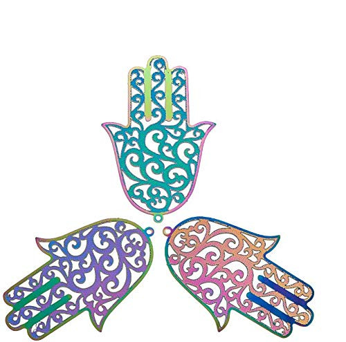 DanLingJewelry 5Pcs 201 Stainless Steel Etched Metal Embellishments Hand Charms Pendants for Jewelry Making 55x36 5mm