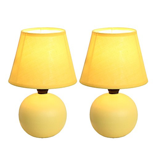 Simple Designs LT2008-YLW-2PK Mini Ceramic Globe Table Lamp 2 Pack Set, Yellow