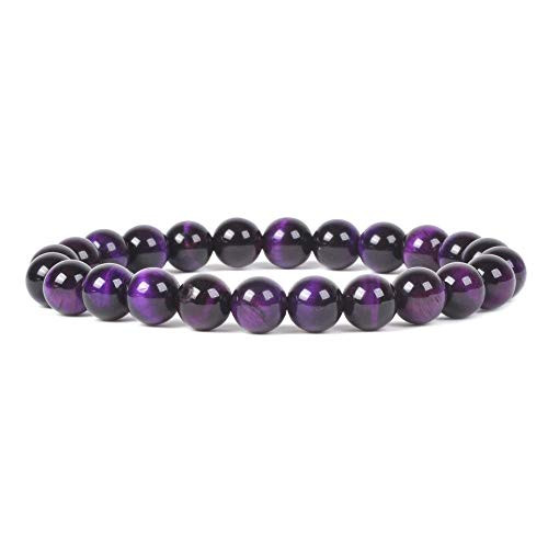 Dyed Purple Tiger Eye Gemstone 8mm Round Beads Stretch Bracelet 7 Inch