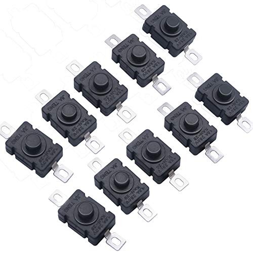 mxuteuk 30pcs Self Lock Push Button Switch 1 5A AC 250V for SMD Flashlight Type Latching Mini on Off Switch  Flat Pin with Hole  T KAN 28