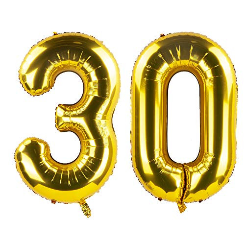 40 Inch Gold 30th Birthday Number Balloons 30 Foil Mylar Balloon for Anniversary Party Decoration