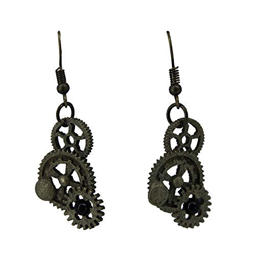 Arsimus Steampunk Antique Look Brass Tone Gear Earrings