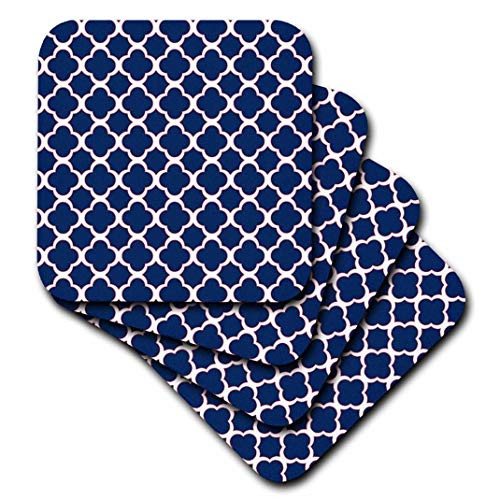 3dRose CST_165919_2 Quatrefoil Pattern Navy Blue & White with Red Accent Soft Coasters, (Set of 8)