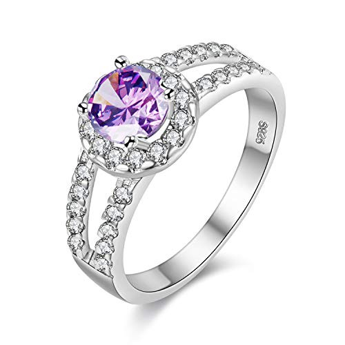 Uloveido Women s Platinun Plated Round Cut Purple Cubic Zirconia CZ Promise Rings for Her Split Shank Fashion Wedding Engagement Rings for Women Girls  Purple  Size 7  J510 Uloveido Women s Platinun Plated Round Cut Purple Cubic Zirconia CZ Promise Rings for Her Split Shank Fashion Wedding Engagement Rings for Women Girls  Purple  Size 7  J510