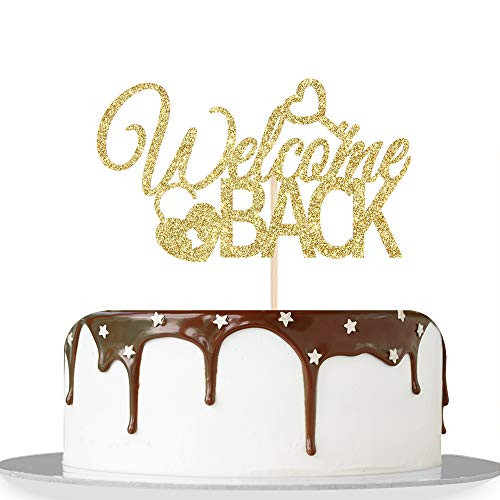Gold Glitter Welcome Back Cake Topper for New House Retirement Housewarming Home School Party Decorations Supplies