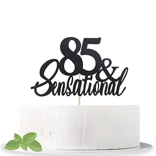 Black Glitter 85   Sensational Cake Topper  Hello 85  Cheers to 85 Years  85   Fabulous  Happy 85th Birthday Anniversary Party Decoration Supplies