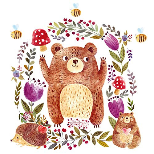 WAFT YEARN Animals Wall Decor Removable Cartoon Bear Wall Decals Stickers Decor for Girls Kids Bedroom Nursery Birthday Party Favor