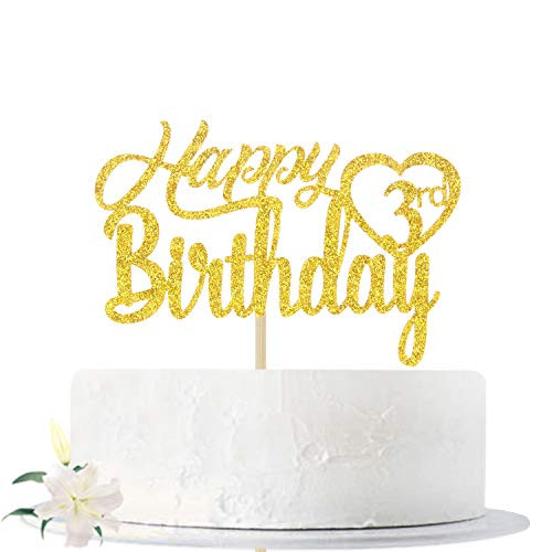 Gold Glitter Happy 3rd Birthday Cake Topper   Baby Third Birthday Cake Decorating   Cheers to Three Years Old  Happy Three Years Old Party Supplies Decoration