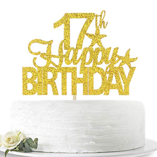 Gold Glitter Happy 17th Birthday Cake Topper  Hello 17  Cheers to 17 Years Old  17 Years Old Party Decoration Supplies
