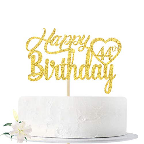 Gold Glitter Happy 44th Birthday Cake Topper  Hello 44  Cheers to 44 Years Old  Fourty four Years Old Party Decoration Supplies