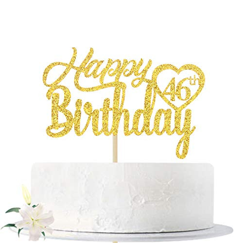 Gold Glitter Happy 46th Birthday Cake Topper  Hello 46  Cheers to 46 Years Old  Forty six Years Old Party Decoration Supplies