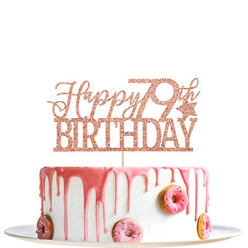 Rose Gold Glitter Happy 79th Birthday Cake Topper   Hello 79   Cheers to 79 Years Party Decoration Supplies