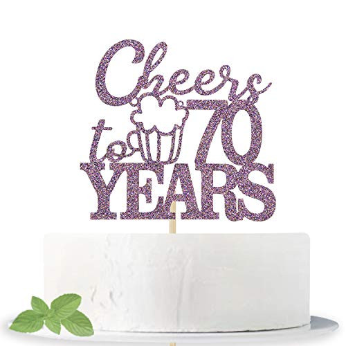 Purple Glitter Cheers to 70 Years Cake Topper for 70th Anniversary   70th Birthday Cake Decorating  Hello 70   70   Fabulous Birthday Party Decorations Supplies