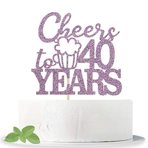 Purple Glitter Cheers to 40 Years Cake Topper for 40th Anniversary   40th Birthday Cake Decorating  Hello 40 40   Fabulous Birthday Party Decorations Supplies