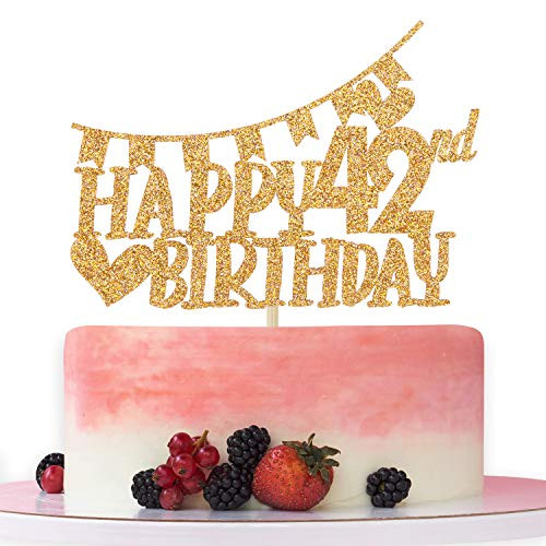 Gold Glitter Happy 42nd Birthday Cake Topper Hello 42 Cheer to 42 Years Old  42nd Anniversary Birthday Party Decoration Supplies