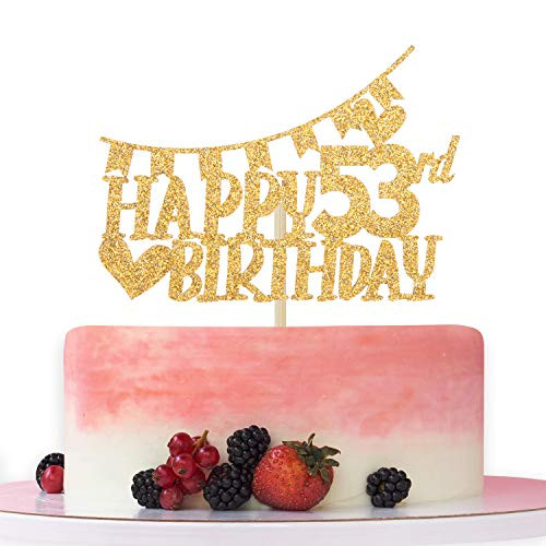 Gold Glitter Happy 53rd Birthday Cake Topper Hello 53 Cheer to 53 Years Old  53rd Anniversary Birthday Party Decoration Supplies