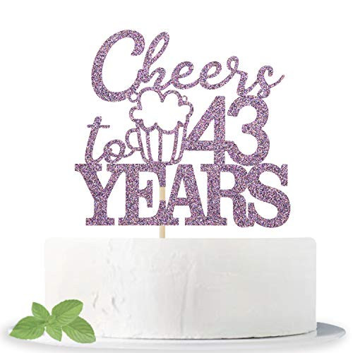 Purple Glitter Cheers to 43 Years Cake Topper for 43rd Anniversary   43rd Birthday Cake Decorating  Hello 43   43   Fabulous Birthday Party Decorations Supplies