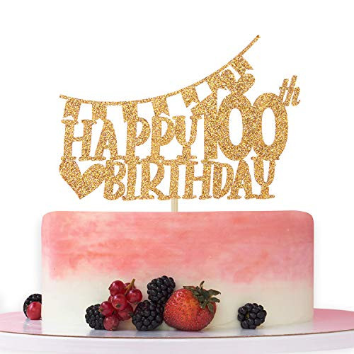 Gold Glitter Happy 100th Birthday Cake Topper Hello 100 Cheer to 100 Years Old  100th Anniversary Birthday Party Decoration Supplies