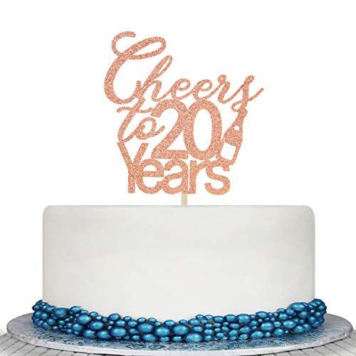 Rose Gold Glitter Cheers to 20 Years Cake Topper   20th Anniversary Cake Topper  Happy 20th Birthday Party Decoration Supplies