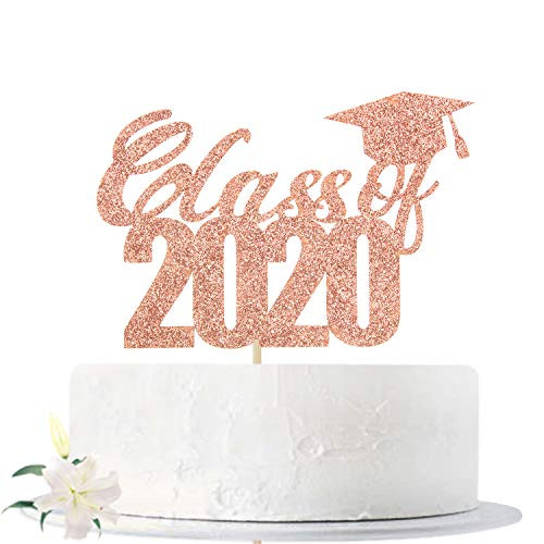 Class of 2020 Cake Topper  Rose Gold Glitter Sign for 2020 Graduation  Congrats Grad Party Decorations Supplies High School Graduation  College Graduate Cake Topper
