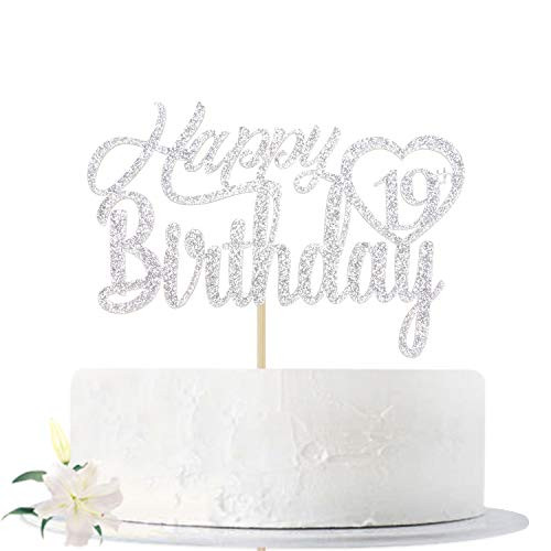 Sliver Glitter Happy 19th Birthday Cake Topper  Hello 19  Cheers to 19 Years Old  19 Years Old Party Supplies Decoration