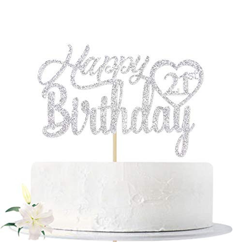 Sliver Glitter Happy 21st Birthday Cake Topper  Hello 21  Cheers to 21 Years Old  21 Years Old Party Supplies Decoration