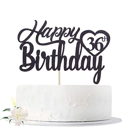 Black Glitter Happy 36th Birthday Cake Topper  Hello 36  Cheers to 36 Years Old  36 Years Old Party Supplies Decoration