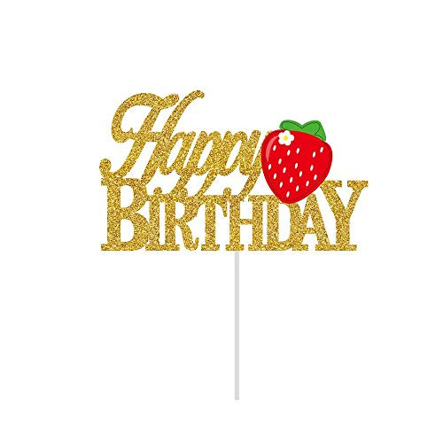 NN BH Strawberry double sided Happy Birthday Cake Topper  Happy Birthday Cake Decoration