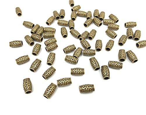 60pcs Long Spacer Bead Buddhism Tube Beads with Decorative Embossment Pattern Charm Pendant for DIY Bracelet Necklace Jewelry Making Findings Antique Bronze Tone