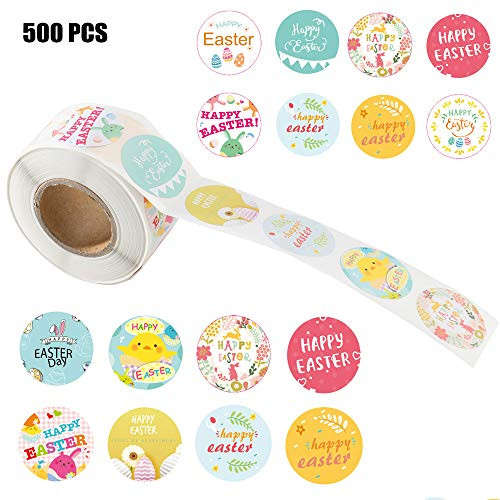 Viyorshop Easter Assorted Sticker Roll Decorations Eggs Bunny Easter Theme Stickers Easter Party Favors for Kids 500pcs