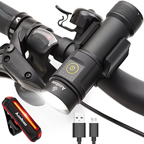 ACHICOO USB Rechargeable Bike Light Set, FREE LED Tail Light Included, Cree LED Super Bright Bicycle Headlight, Waterproof, Easy To Install for Kids Men Women Road Cycling Safety
