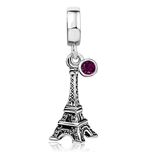 JMQJewelry Charms for Bracelets Eiffel Tower Paris Love Heart Dangle Birthday Birthstone Purple February JMQJewelry Charms for Bracelets Eiffel Tower Paris Love Heart Dangle Birthday Birthstone Purple February