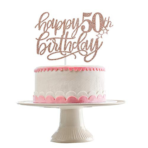 Rose Gold Glittery Happy 50th Birthday Cake Topper  50th Birthday Party Decorations 50th Anniversary Party Decor Birthday Cake Decor