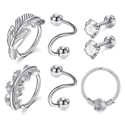 LAURITAMI Stainless Steel Cartilage Earrings Hoop for Men Women Stud Earrings Ball CZ Tragus Helix Piercing Jewelry Set