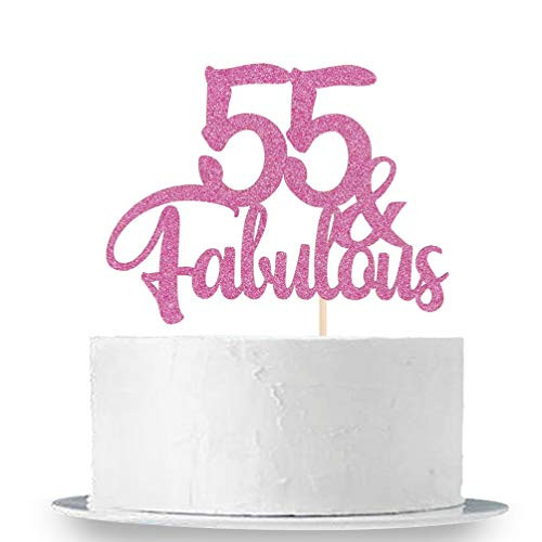 INNORU 55   Fabulous Cake Topper Pink Glitter  Happy 55th Birthday Cake Decoration  Hello 55  Fifty Five Birthday Decor Supplies
