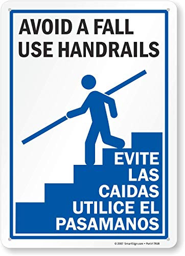 SmartSign  Avoid Fall Use Handrails  Bilingual Sign   10  x 14  Plastic