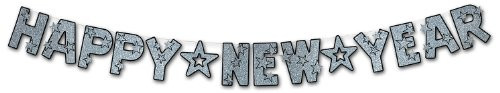 Glittered Happy New Year Streamer  black   silver  Party Accessory   1 count   1 Pkg