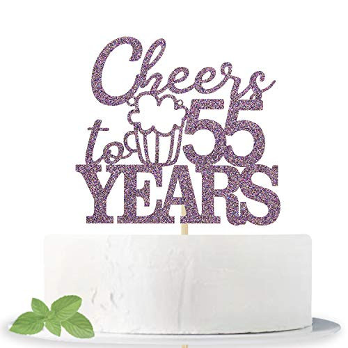 Purple Glitter Cheers to 55 Years Cake Topper for 55th Anniversary   55th Birthday Cake Decorating  Hello 55   55   Fabulous Birthday Party Decorations Supplies