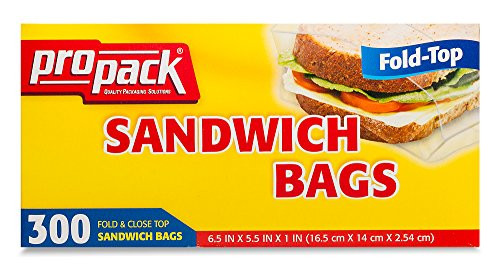ProPack Disposable Plastic Sandwich Bags with Fold Close Top 300 Bags  Great for Home  Office  Vacation  Traveling  Sandwich  Fruits  Nuts  Cake  Cookies  Or Any Snacks  1 Packs