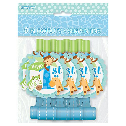 Blue Safari First Birthday Party Blowers 8ct Blue Safari First Birthday Party Blowers 8ct