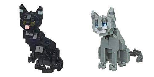 Nanoblocks - 2 Cat Sets  Black Cat and Russian Blue Cats (Japan Import)