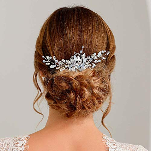 Brishow Wedding Hair Comb Rhinestones Opal Crystal Vintage Bridal Hair Clips Accessories for Women and Girls  Silver