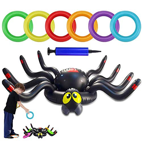 LonTime Inflatable 36 Inch Spider Ring Toss Game Perfect for Halloween Party Favors Halloween Ring Toss Games Family Indoor Outdoor Party Games Toys with 6 Rings 1 Inflator