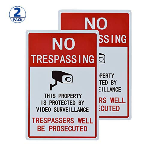 dojune 2 Pack Video Surveillance Sign  No Trespassing Sign  8x12 Rust Free Metal UV Printed  Easy to Mount Weather Resistant Long Lasting Ink