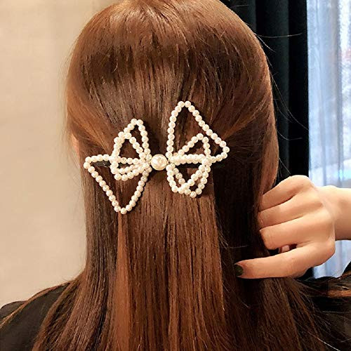 HUOFU Pearls Bow Hair Clips Hairpins  Pearl Hair Barrettes for Girls  Fashion Sweet Artificial Pearl Hair Clips  Rhinestone Hair Bows Head Wear Hair Rope