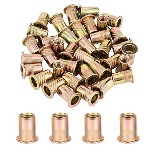 YANWOO 50pcs M10 Metric Zinc Plated Carbon Steel Rivet Nut Flat Head Threaded Insert Nutsert