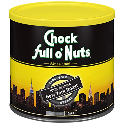 Chock Full oNuts New York Roast Ground Coffee  Dark Roast   100 Premium Arabica Coffee Beans  Bold  Full Bodied and Intense Flavored Dark Blend  23 ounces